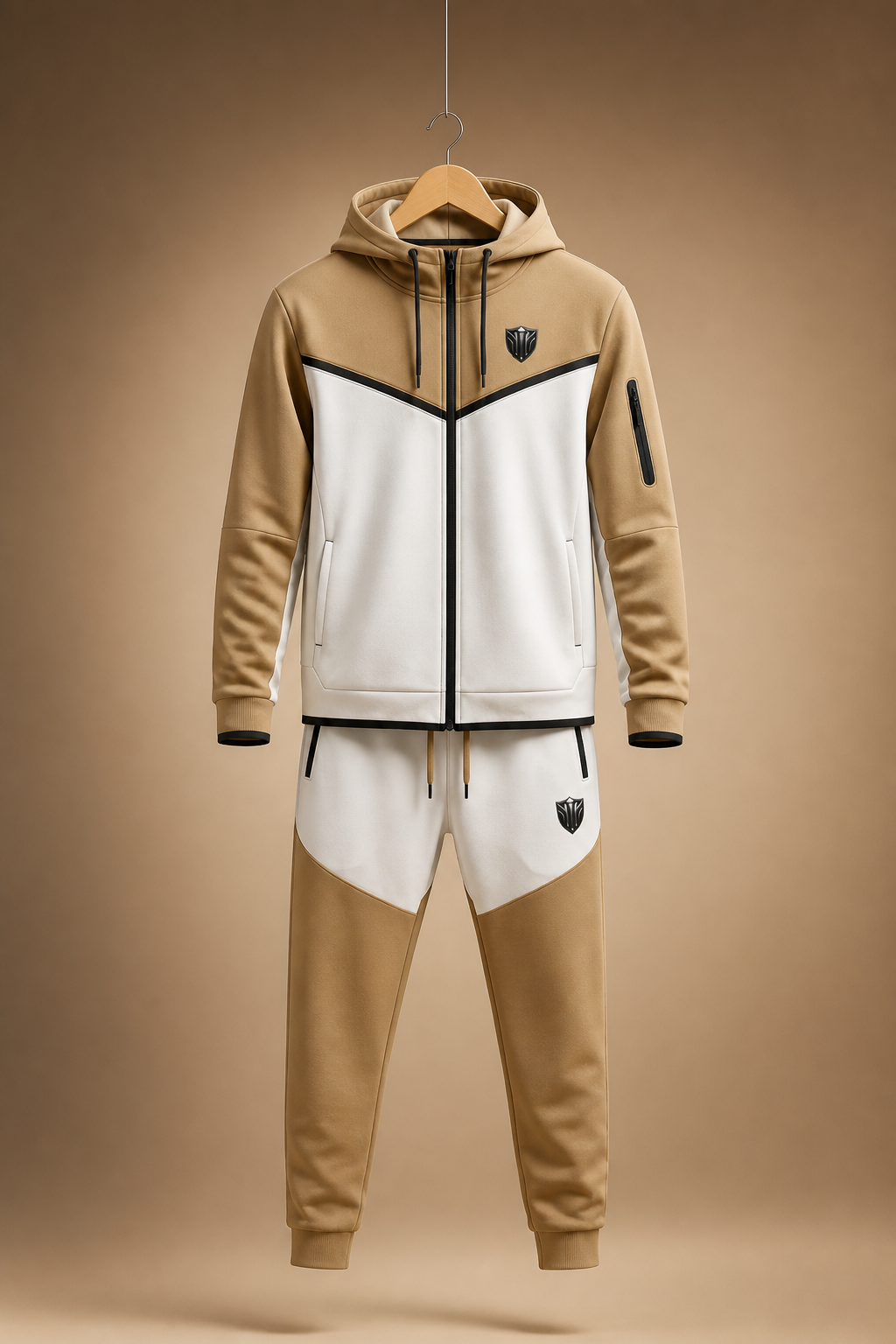Impenetrebel Tech Fleece Sweatsuit – Beige Tan/White
