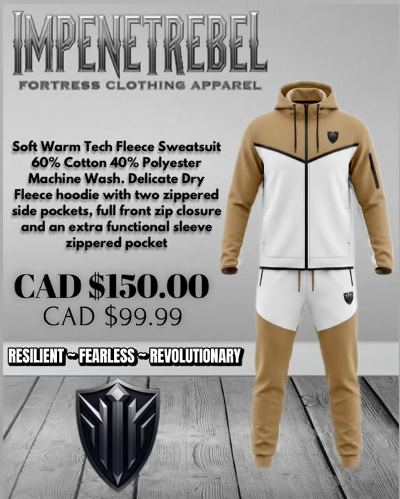 Impenetrebel Tech Fleece Sweatsuit – Beige Tan/White